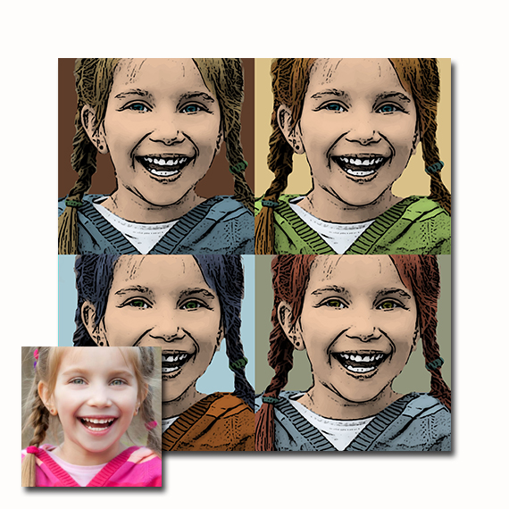 Little girl Pop Art portrait with soft colors | Pet portraits by Marion